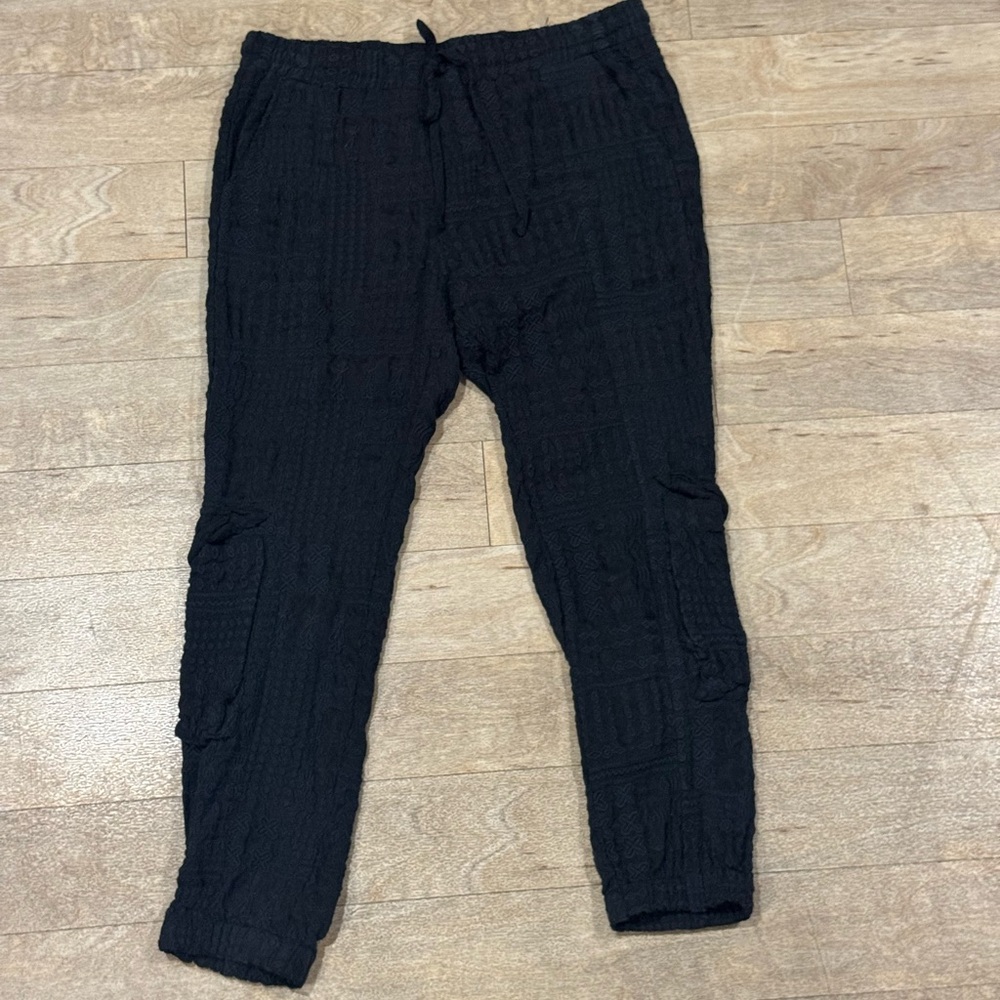 Johnny Was Sara Supra Embroidered Textured Cargo Jogger Pant Black Size Small